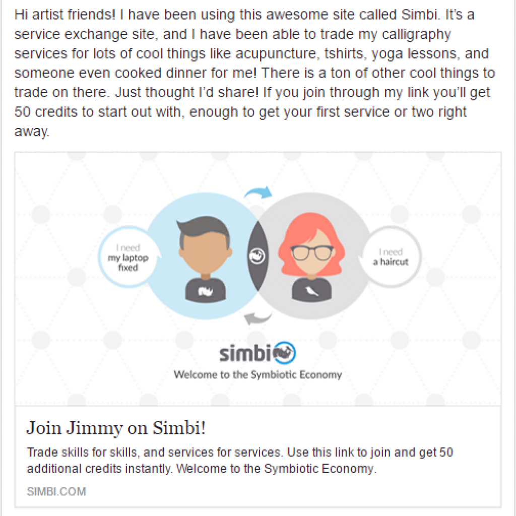 Simbi | Post Referral Link to Facebook groups